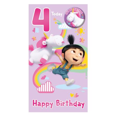 Agnes & Fluffy Unicorn Minions 4 Today 4th Birthday Card With Badge £2.69
